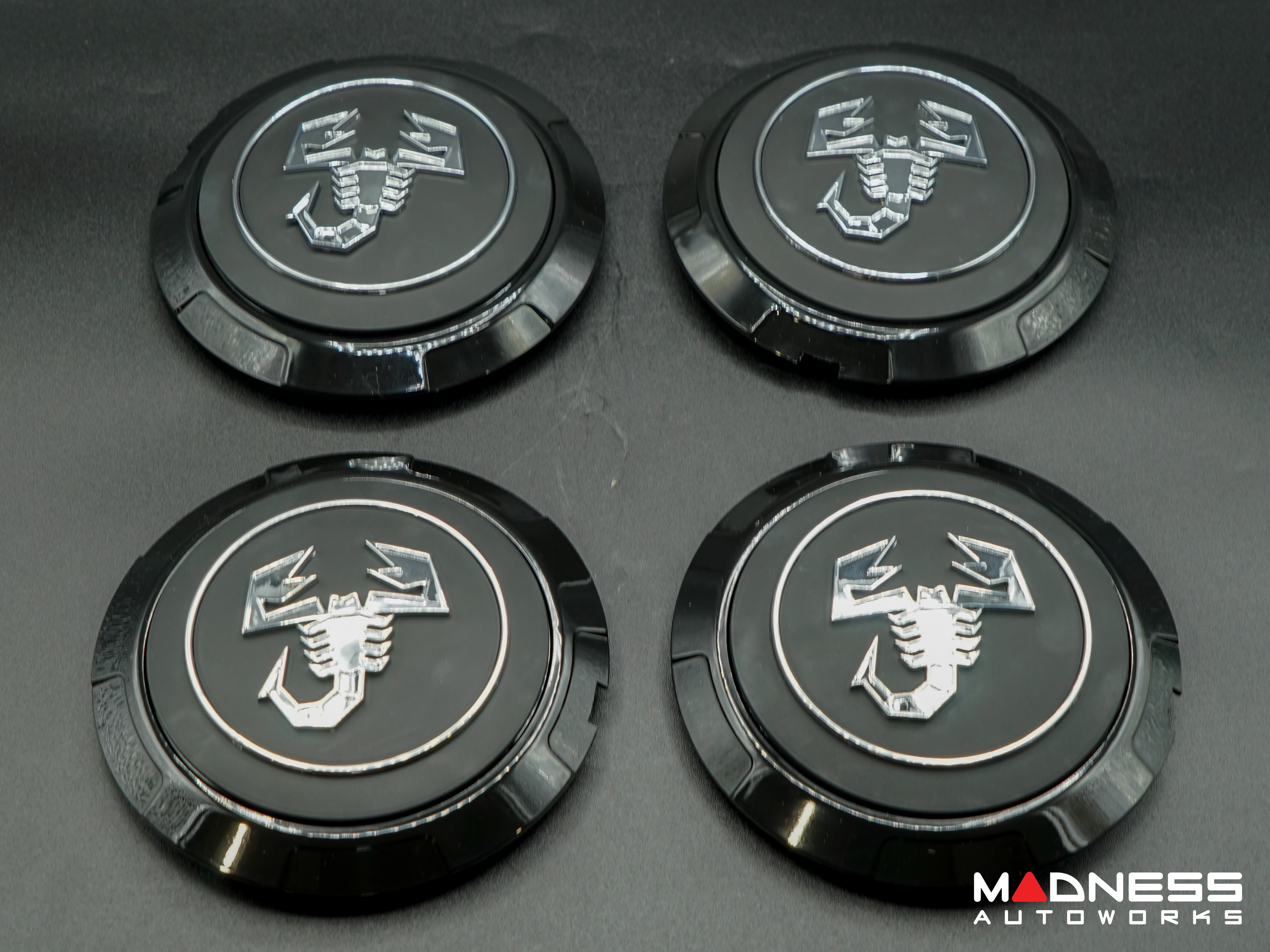 FIAT 500 Wheel Center Cap Set - set of 4 - Black - Scorpion Design